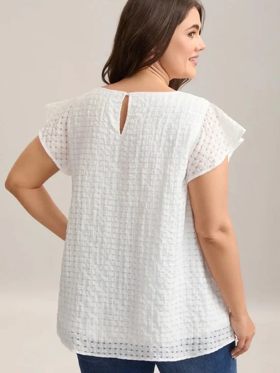 White Textured Flutter Sleeve Top - Picture 7 of 7
